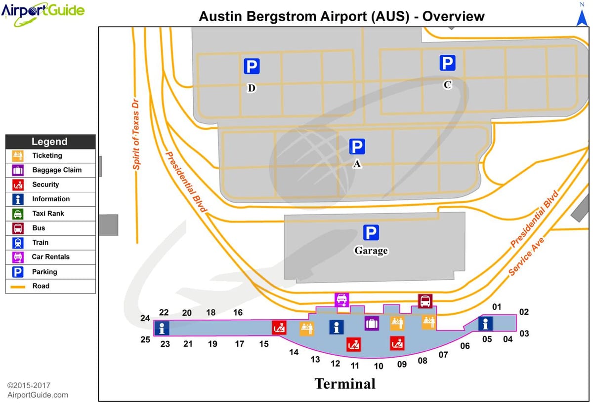 Austin bergstrom beynəlxalq hava limanı xəritədə
