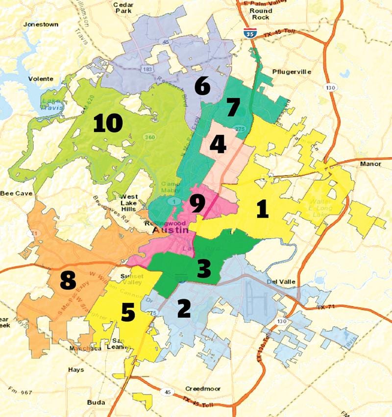 Austin Texas rayonu xəritədə